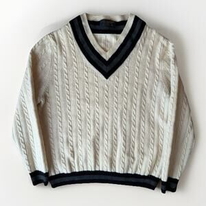 Vintage Brooks Brothers Cable Knit Tennis Sweater L Multicolor Wool Pullover NYC